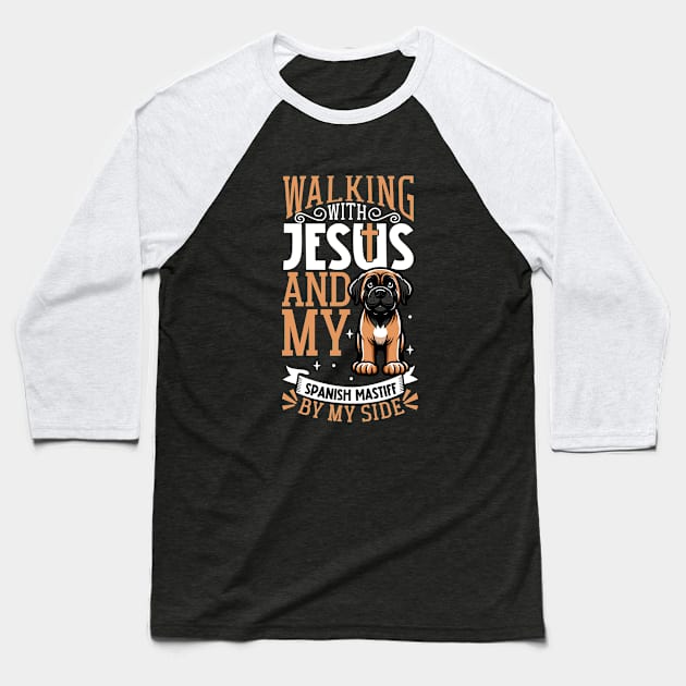 Jesus and dog - Mastín Español Baseball T-Shirt by Modern Medieval Design